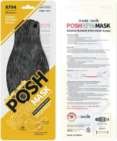 Be Healthy [Pack of 10] Posh KF94 Mask - Melange Licorice (C05) (MADE IN KOREA), Large in Saudi Arabia