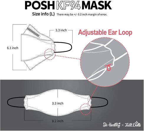 Be Healthy [Pack of 10] Posh KF94 Mask - Melange Licorice (C05) (MADE IN KOREA), Large in Saudi Arabia
