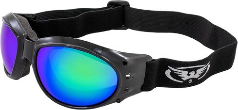 Global Vision 2 Pairs of Eliminator Padded Motorcycle Riding Goggles Black Frames with Smoke & Green Mirror Lenses in Saudi Arabia