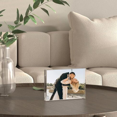 إطار صورة أكريليك منزلق مقاس 5 × 7، إطار صورة أكريليك شفاف مزدوج الجوانب بدون إطار، إطار كتلة قائم 18+3 مم لسطح المكتب in Kuwait