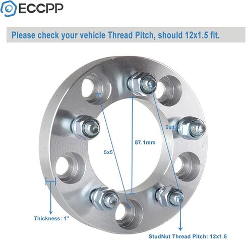 ECCPP 2X 5 العروة 1 بوصة محولات العجلات 5x5 إلى 5x4.5 5x127 مللي متر إلى 5x114.3 مللي متر 87.1 مللي متر يصلح ل 2008-2020 ل دودج جراند كارافان | 2009-2020 لسيارة دودج جيرني بمسامير 12x1.5 in Saudi Arabia