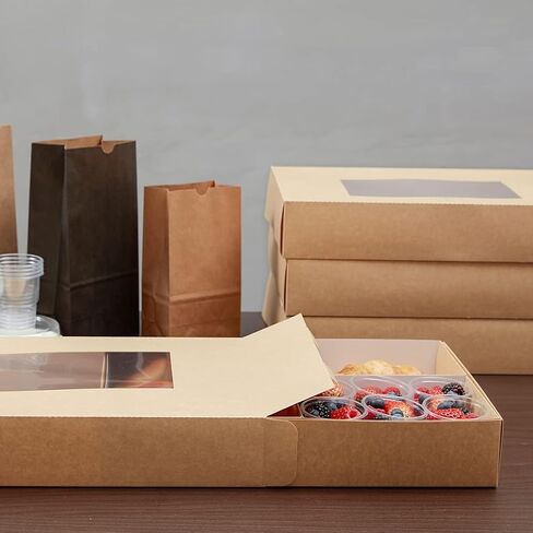 Restaurantware Slide Tek 17.7 x 12.2 x 3.2 Inch 10 Grease-Resistant Catering Boxes-Cover with Window Included, Side Lock, Kraft Paper Catering Food Containers, Recyclable, Inserts Sold Separately in Saudi Arabia