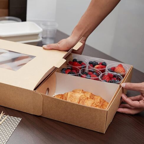 Restaurantware Slide Tek 17.7 x 12.2 x 3.2 Inch 10 Grease-Resistant Catering Boxes-Cover with Window Included, Side Lock, Kraft Paper Catering Food Containers, Recyclable, Inserts Sold Separately in Saudi Arabia