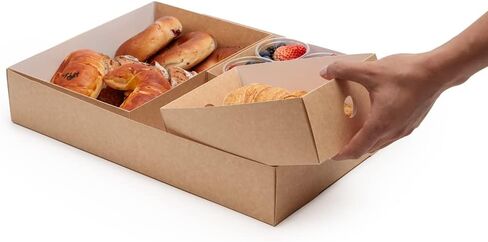Restaurantware Slide Tek 17.7 x 12.2 x 3.2 Inch 10 Grease-Resistant Catering Boxes-Cover with Window Included, Side Lock, Kraft Paper Catering Food Containers, Recyclable, Inserts Sold Separately in Saudi Arabia