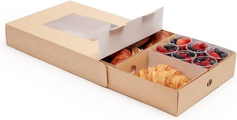Restaurantware Slide Tek 17.7 x 12.2 x 3.2 Inch 10 Grease-Resistant Catering Boxes-Cover with Window Included, Side Lock, Kraft Paper Catering Food Containers, Recyclable, Inserts Sold Separately in Saudi Arabia