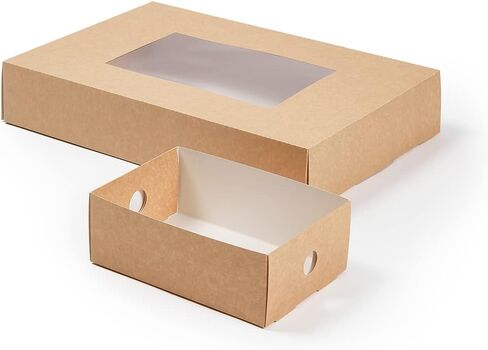 Restaurantware Slide Tek 17.7 x 12.2 x 3.2 Inch 10 Grease-Resistant Catering Boxes-Cover with Window Included, Side Lock, Kraft Paper Catering Food Containers, Recyclable, Inserts Sold Separately in Saudi Arabia
