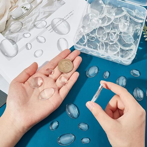 PH PandaHall 120pcs Teardrop Glass Cabochons, 4 Sizes Clear Teardrop Dome Tiles Flat Back Clear Cabochon Magnifying Cabochons for Cameo Pendants Photo Jewelry Necklaces Making, 14/18/25/30mm in Saudi Arabia