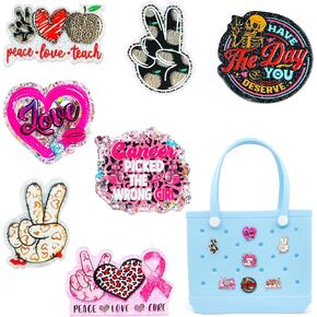 Charms for Bogg Bag, Sequin Acrylic for Bogg Bag Accessories, Compatible with Women Rubber Beach Bag Tote Handbag Decoration（7 Pcs）