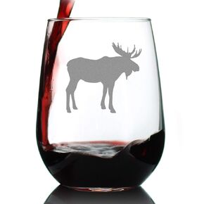 Moose Silhouette - Stemless Wine Glasses - Set of 2 - Cabin Themed Gifts or Rustic Decor - Large 17 Ounce