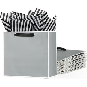 Offizon 6 Pack 12.6 Inches Black Gift Bags, Large Gift Bags with Tissue Paper