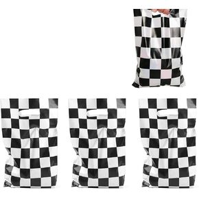 LYT 30 PCS Black and White Checkered Racecar Gift Bags Birthday Party Supplies for Kids Race Car Theme Party Gift Bags