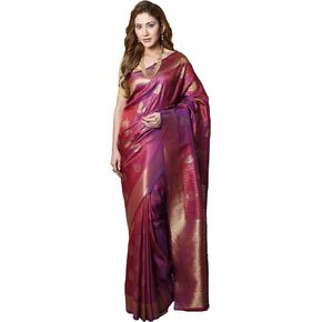 Beautitude Banarasi Silk Sarees for Women Indian Sarees for Women Purple Jacquard Banarasi Silk Saree Blouse for Women Gifts Indian Saree Blouse Bollywood Sarees for Women Party Wear