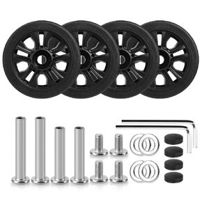 4Pcs 2.17in/55mm Replacement Luggage Wheels 360 Spinner Repair Set Swivel Wheel, Universal PVC Rubber Swivel Trolley Casters Bearings Repair Tools Set, Black
