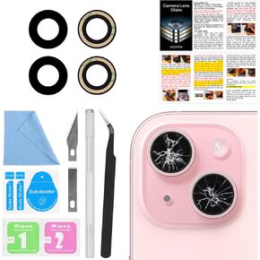ASDAWN Back Rear Camera Lens Glass Replacement for iPhone 15 6.1 inch and 15 Plus 6.7 inch with Pre-Installed Adhesive, Back Lens Glass with Installation Manual + Repair Tool Set