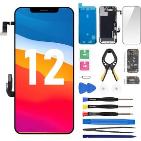 for iPhone 12/12 Pro Screen Replacement 6.1" with Ear Speaker and Proximity Sensor, 12pro 3D Touch Display LCD Digitizer Full Assembly with Repair Kits Fix Tools for A2172, A2402, A2403, A2404