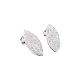 Geometric Leaf Shaped Modern Boho Stud Post Earrings, Sterling Silver 925 Diamond Cut Brushed Finish, Handmade. Great for Sets