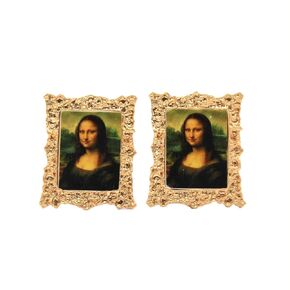 Gold Frame Vintage Picture Stud Earrings | Classic Antique Jewelry | Unique Art Pendants | Elegant Classy Charms | Luxurious Gifts for Women (Flower)