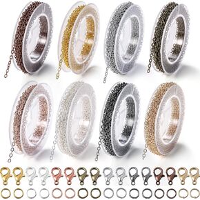 St.Kunkka 78.74 Feet/24M Jewelry Making Chain Kit, Link Cable Chain Roll 2mm with 240Pcs Jump Rings and 80Pcs Lobster Clasps in 8 Colors for DIY Necklace Earring and Bracelet Crafts