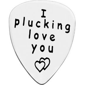 Silver Guitar Pick Boyfriend Gifts I Plucking Love You Guitar Pick Anniversary Present for Him Men Musical Guitar Player Jewelry Gift for Husband Boyfriend Fiance Dad Valentine Christmas Birthday Gift