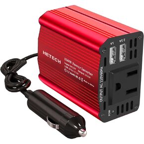150W Car Power Inverter 12V DC to 110V AC Converter Vehicle Adapter Plug Outlet with 3.1A Dual USB Car Charger with Cigarette Lighter Interface for Laptop Computer iPhone - Red