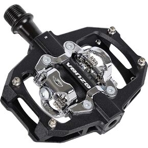 VENZO Compatible with Shimano SPD Mountain Bike CNC Aluminum Cr-Mo Sealed Pedals - Dual Sided Q Factor/Axle Length 57mm with Cleats