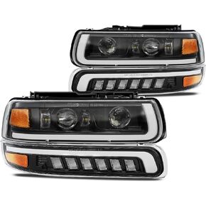 2023 Latest Headlights Assembly with LED Bulbs Compatible with 1999-2002 Chevy Silverado 2000-2006 Chevy Suburban Tahoe Hi Lo Beam DRL Turn Signal Side Marker