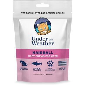 Under the Weather Pet Hairball Support for Cats | for a Normal, Gentle Elimination of Hairballs, Reduce Excessive Licking and Grooming | 60 Star Shaped Soft Chews