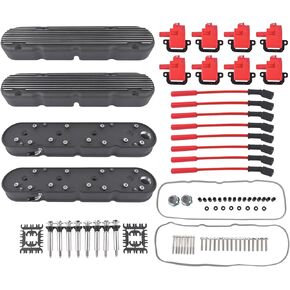Finned Vintage Hidden Coil Aluminum Valve Cover - Black Replacement for Chevy LS