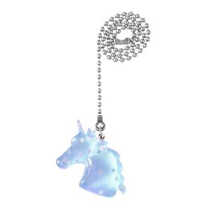 Blue Unicorn fan or light pull with embedded silver stars handmade by Mossy Cabin with strong 12" chain and clasp. Ceiling fan accessory