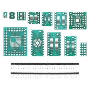 Create idea 51PCS 12 Types SMD to DIP Adapter Boards Kit SOP8 SOP10 SOP14 SOP16 SOP20 SOP24 SOP28 0402/0603/0805 SMT SOT89/SOT223 TQFP100 QFN32 QFN44/48 with 40PCS 2.54mm Pin Header