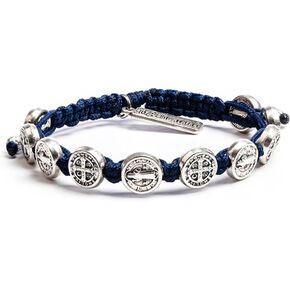 My Saint My Hero Benedictine Blessing Bracelet - Silver-Plated Medals on Navy Cord