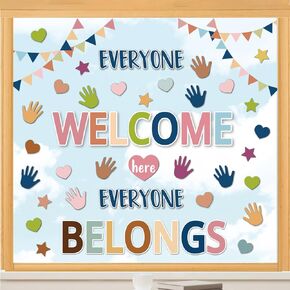 Whaline 9 Sheet Back to School Window Clings Boho Handprint Heart Star Window Decals Double-Sided Everyone Welcome Here Window Decor for Students Classroom Playroom Nursery Decor