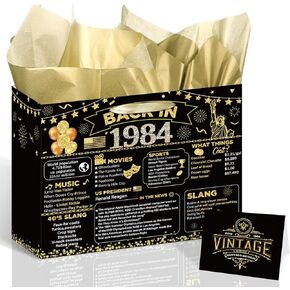 Yoirrat Black Gold 30th Birthday Gift Bag for Women Men Vintage 1995 Gift Bag with 30th Birthday Greeting Cards 30th Birthday Wrapping Paper Black Gold Paper Gift Bag for 30th Birthday Party Supplies