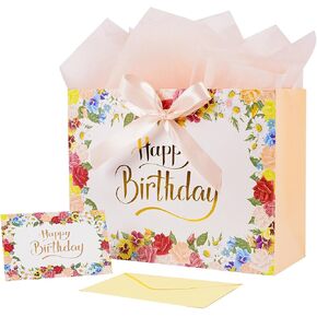 حقيبة هدايا Jaywayang كبيرة باللونين الأسود والذهبي مع شريط بطاقات وورق مناديل لحفلات الزفاف، وحفلات الزفاف، وعيد ميلاد المرأة، وعيد الأم، والذكرى السنوية - 12.6 بوصة × 10 بوصة × 5.1 بوصة in Kuwait