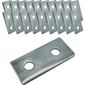 10 Pack - 2 Hole, Flat Plate Connector Bracket for 1/2" Bolt in 1-5/8" Strut Channel - Heavy Duty, Electro-Galvanized (10)