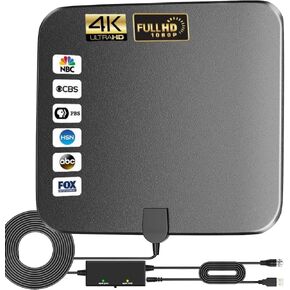 هوائي تلفزيون رقمي عالي الدقة 2024 للاستخدام الداخلي والخارجي الصغير، هوائي استقبال طويل المدى يزيد عن 450 ميلًا 360 درجة مع مضخم إشارة يدعم 4K 1080P للقنوات المحلية المجانية in Kuwait