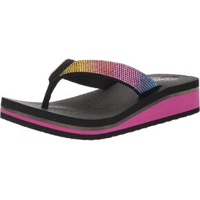 Skechers Kids Girls Vinyasa Sparks-Sunset Shine Sneaker, Black/Multi, 4 Big Kid