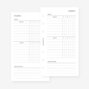 Personal Routines Planner Insert Agenda Refill for Filofax Personal, LV MM sized 6 ring agendas, 3.75 x 6.75