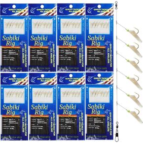 Fishing Rigs Fishing Lures Bait Rigs-8 Packs Luminous Fishing Rigs Real Fish Skin Rigs Freshwater Saltwater Bait Rigs with Hooks Swivels Glow in Dark Size 4 6 8