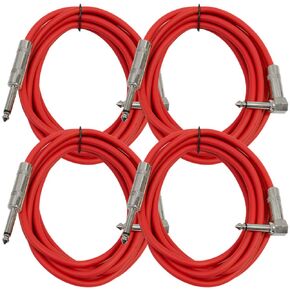 Seismic Audio SAGC10R-Black-4Pack 10-Feet, 4 Pack TS 1/4-Inch to 1/4-Inch Right Angle TS Guitar Cables, Black
