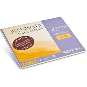 Fabriano Artistico Acquarello, Extra White, Fine Grain, Cold Pressed, 30.5 x 45.5 cm, 20 Sheets, 300 g/m², Artists' Watercolour Cardboard, Pad Glued on 4 Sides, 30,5 x 45,5 cm