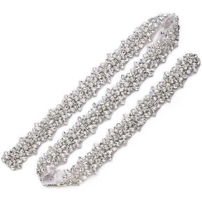 Wedding Rhinestone Trim Appliques by The Yard for Bridal Belt Sash or Wedding Dresses-Sliver-1 Piece(1.4 x 36 in)