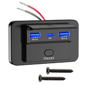 Linkstyle RV USB Outlet, 12V USB Outlet Wall Mount 2 USB A Port and 1 USB C Port with On-Off Switch, Waterproof Outlet for Car Boat Marine Truck