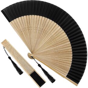 Elegant Black Bamboo Folding Fan Hand Held Fan 8.27"(21cm) Foldable Chinese Japanese Vintage Bamboo Silk Fan for Dance Music Festival Wedding Church Decoration (Sexy Bamboo) in Kuwait