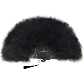 Marabou Feather Fan,1920s Vintage Black Folding Hand Rave Fan,Renaissance Festival Handheld Fan Flapper Fan for Costume Dancing Show Wedding Decoration Gift,Fancy Dress Wedding Party Favour (Black)