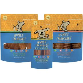 Honey I'm Home Honey Coated Crunchy Ears, Trachea Tubes, & Bully Sticks Dog Chew Variety Pack