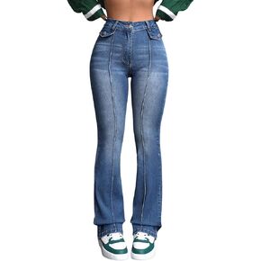 SweatyRocks Women's Casual High Waisted Flare Leg Jeans Raw Hem Bell Bottom Denim Pants