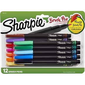 Sharpie Brush Tip Pens, Assorted Colors, 12 Count