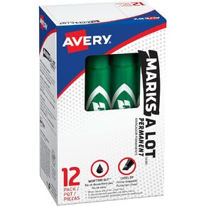 Avery Marks-A-Lot Permanent Markers, Regular Desk-Style Size, Chisel Tip, Water and Wear Resistant, 12 Green Markers (07885)