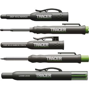 Tracer Complete Deep Hole Marking Kit - (including Double-Tipped Deep Hole Permanent Marker, Deep Hole Construction Pencil, 6x Replacement Lead Dispenser Site Holster)